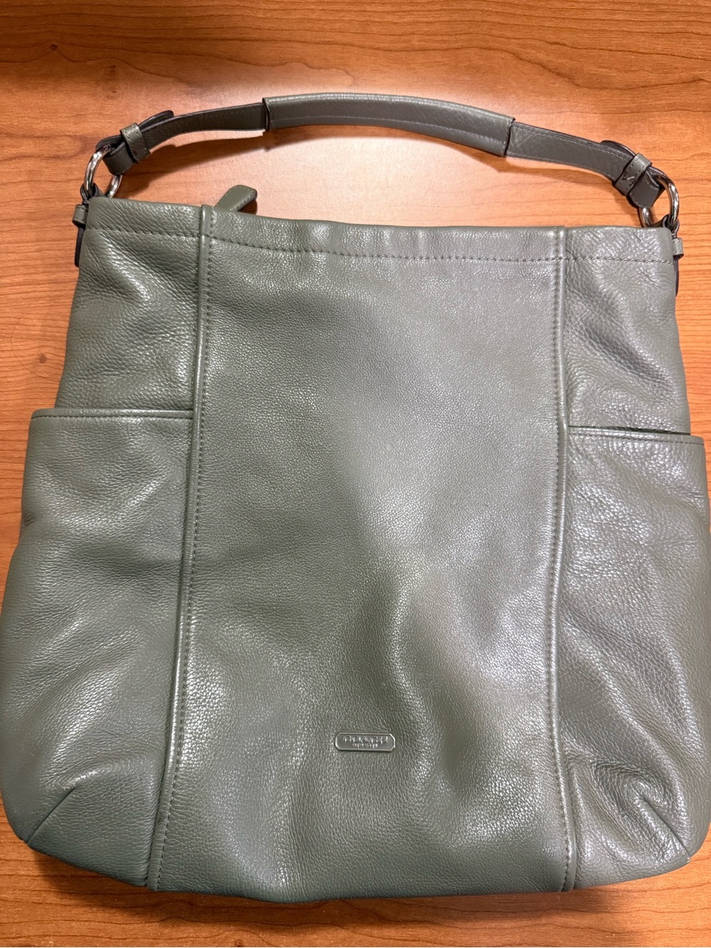 Coach Olive Green Pebbled Leather Shoulder Bag